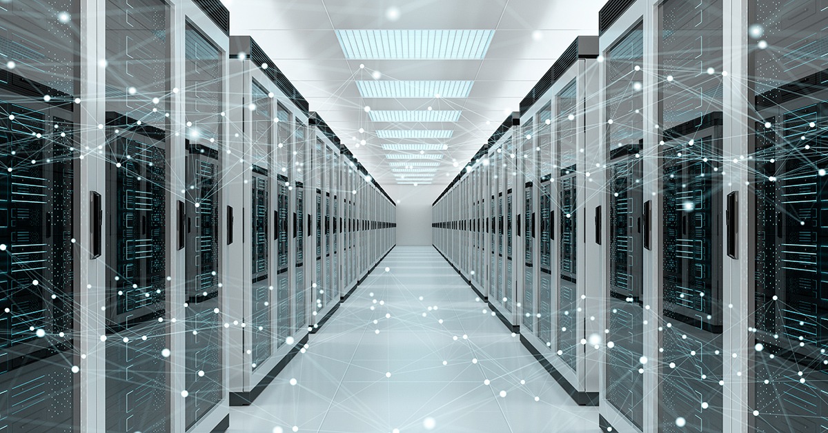 Long rows of computer servers